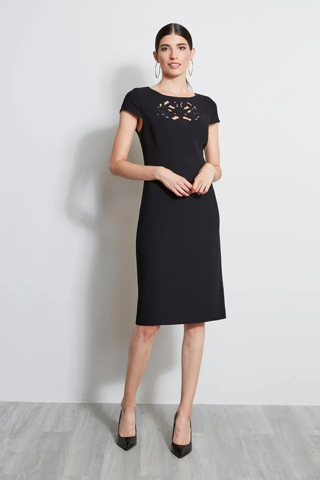 Short Sleeve Dresses Women Elie Tahari Cut Out Embroidered Dress BLACK