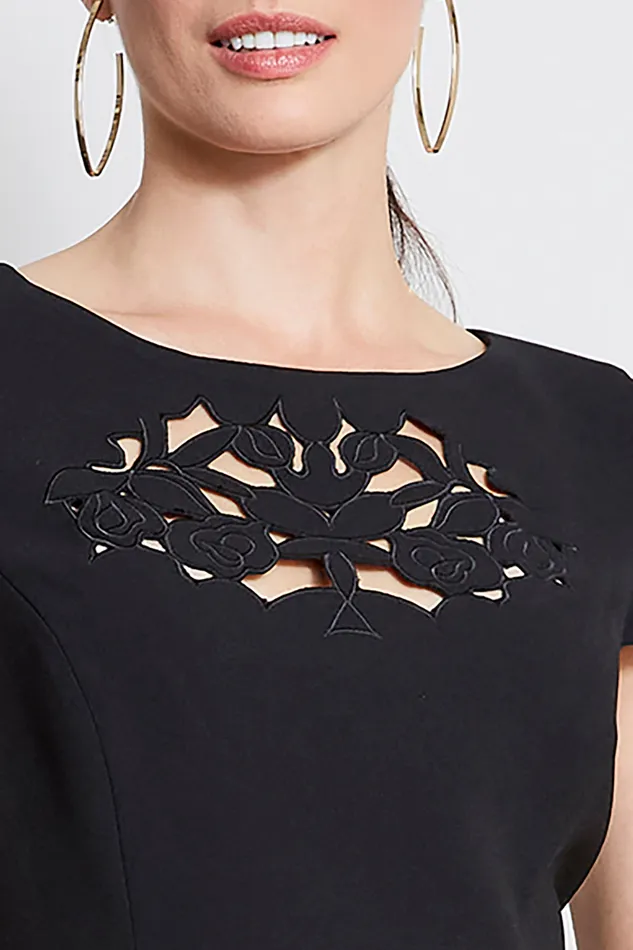 Short Sleeve Dresses Women Elie Tahari Cut Out Embroidered Dress BLACK