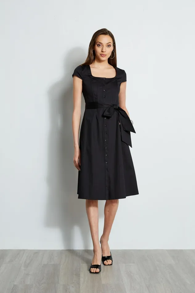 Short Sleeve Dresses Women Elie Tahari Poplin Corset Dress BLACK
