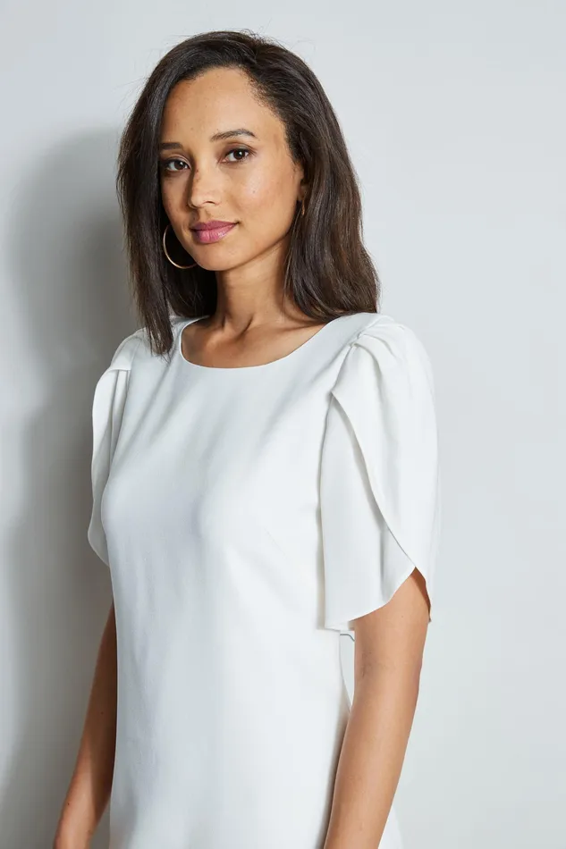 Short Sleeve Dresses Women Elie Tahari Slit Sleeve Crepe Dress FOAM