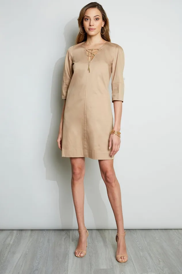 Short Sleeve Dresses Women Elie Tahari Tie Up Poplin Dress RATTAN