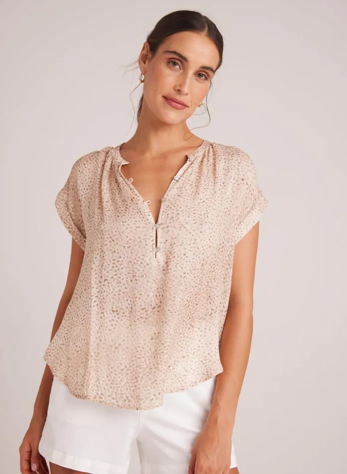 Short Sleeve Women Bella Dahl Cap Sleeve Pullover 8211 Salvador Sand Print