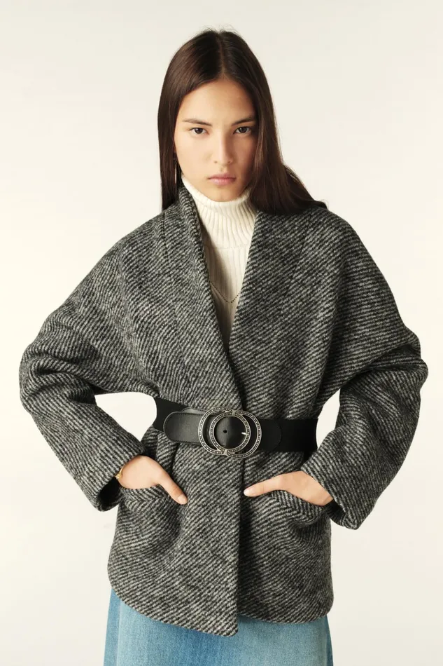 Short Tweed Coat Carole Gray Women Baandsh Jackets and Coats