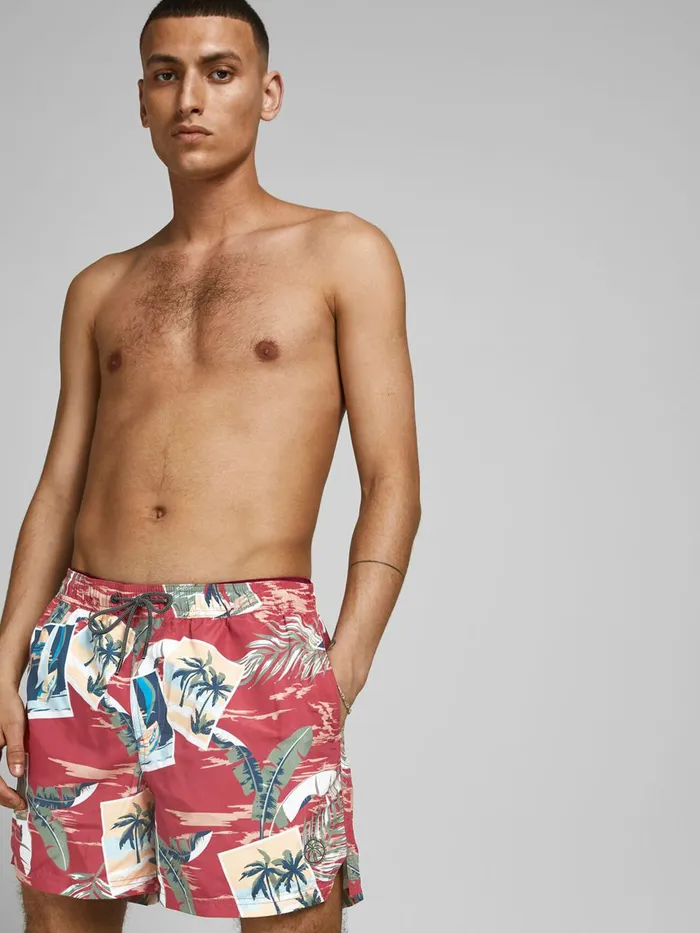 Shorts JACK and JONES Mens BALI AKM TROPICANA SWIM SHORTS Pink Slate Rose For Sale