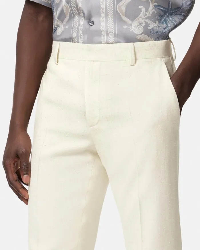 SilkBlend Malfil Formal Pants White Men Versace Blazers and Suits