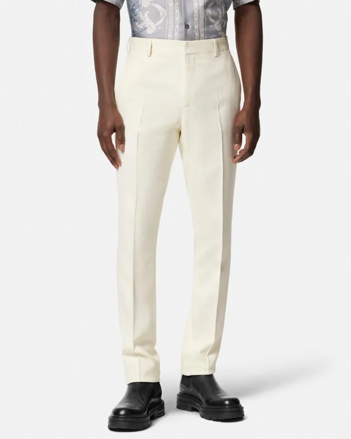 SilkBlend Malfil Formal Pants White Men Versace Blazers and Suits