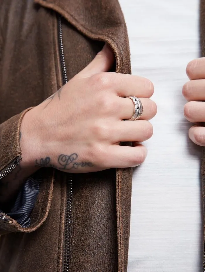 SILVER FEATHER RING Silver Men John Varvatos Jewelry