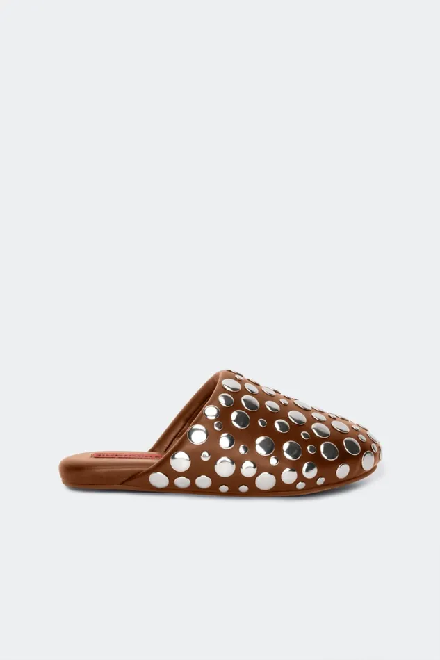 Simon Miller Flats Women Studded Bubble Slipper In Choco BrownSilver Vegan Leather