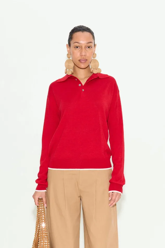 Simon Miller Sweaters Women Marcel Polo Sweater In Lucky Red Merino Wool
