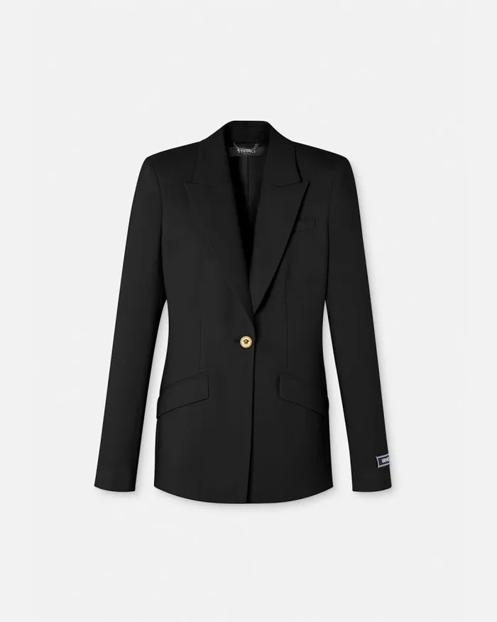 SingleBreasted DV Blazer Black Women Versace Blazer and Jackets
