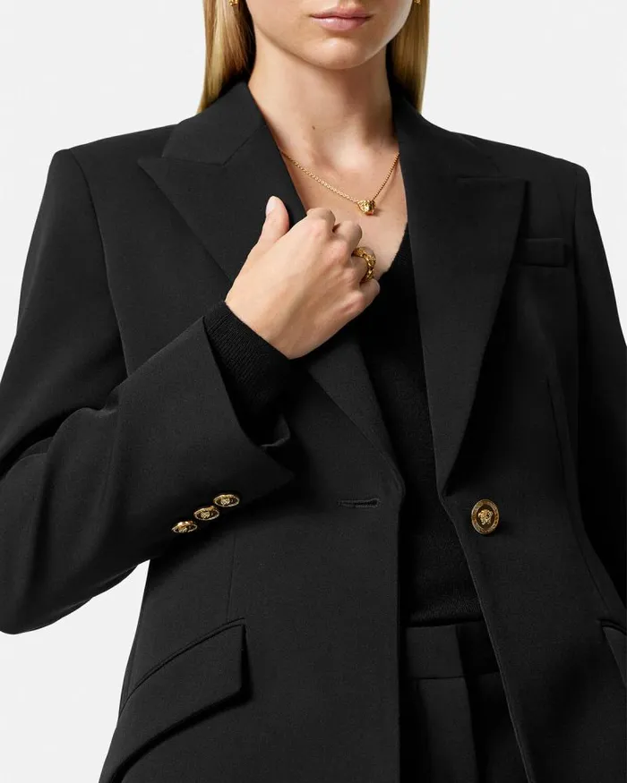 SingleBreasted DV Blazer Black Women Versace Blazer and Jackets