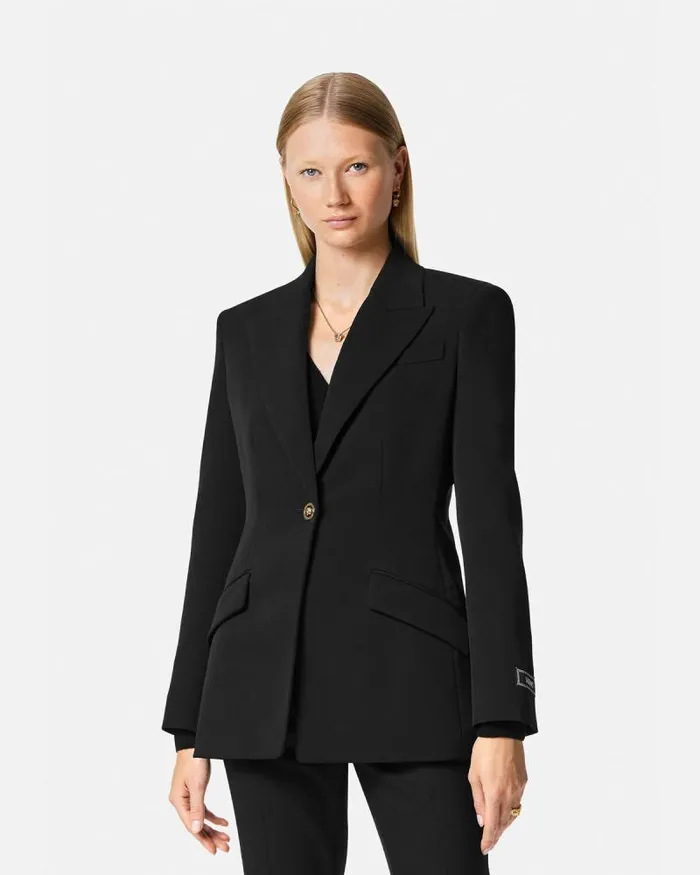 SingleBreasted DV Blazer Black Women Versace Blazer and Jackets