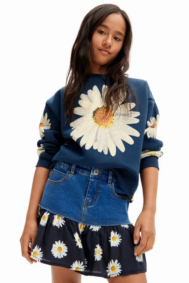 Skirts And Trousers Kids Desigual Daisy Ruffle Denim Mini Skirt Blue