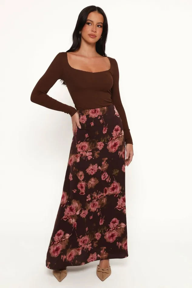 Skirts Vivie Midi Skirt Chocolate Floral Petal and Pup Women
