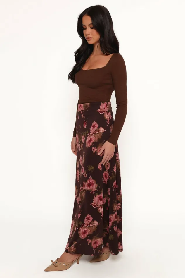 Skirts Vivie Midi Skirt Chocolate Floral Petal and Pup Women
