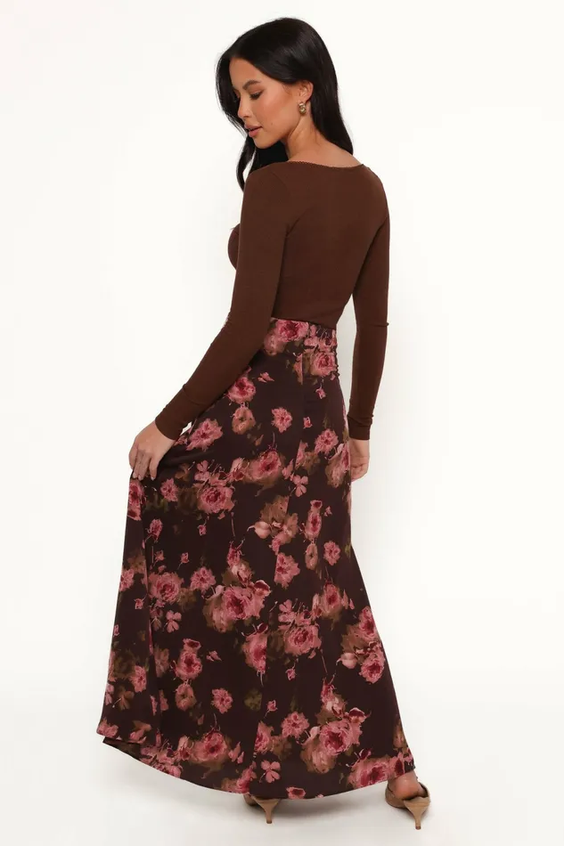 Skirts Vivie Midi Skirt Chocolate Floral Petal and Pup Women