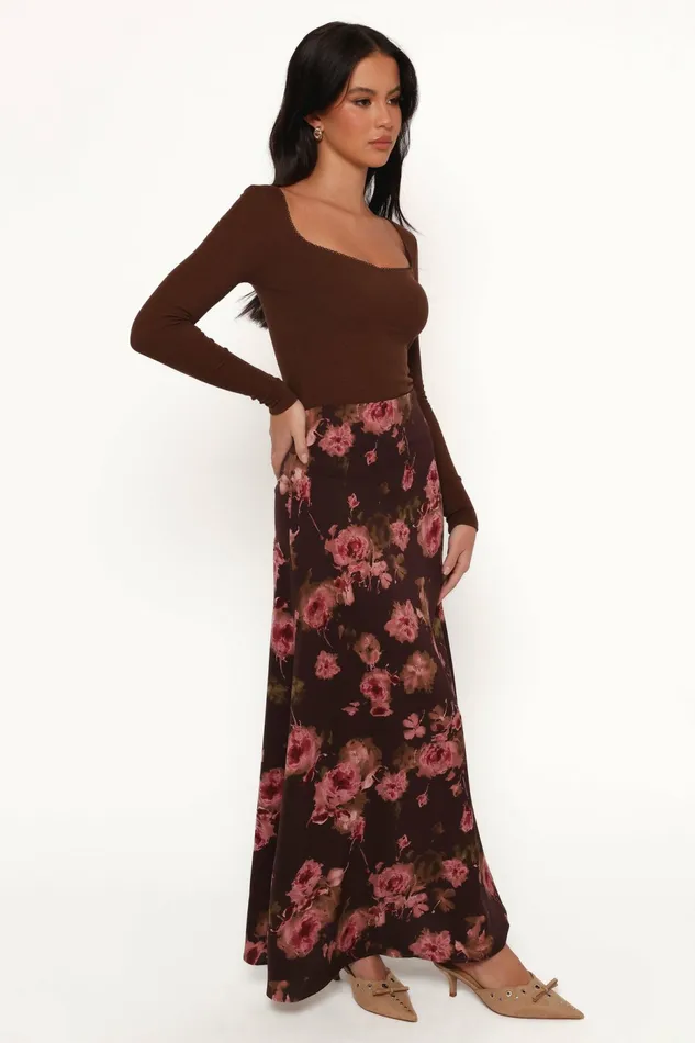 Skirts Vivie Midi Skirt Chocolate Floral Petal and Pup Women