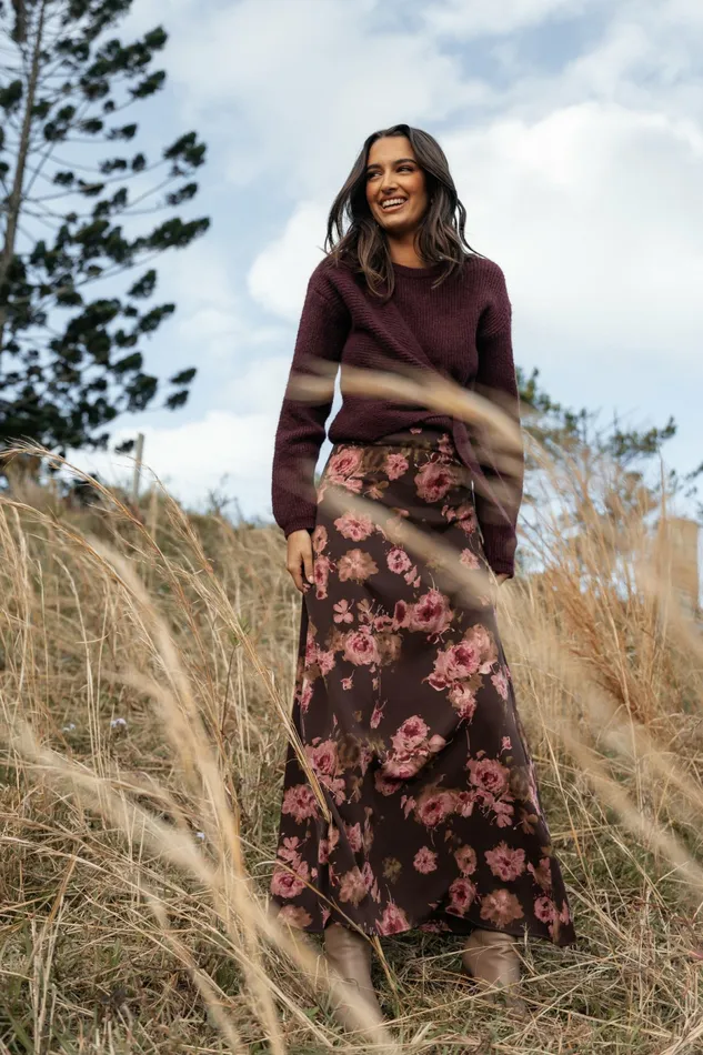 Skirts Vivie Midi Skirt Chocolate Floral Petal and Pup Women