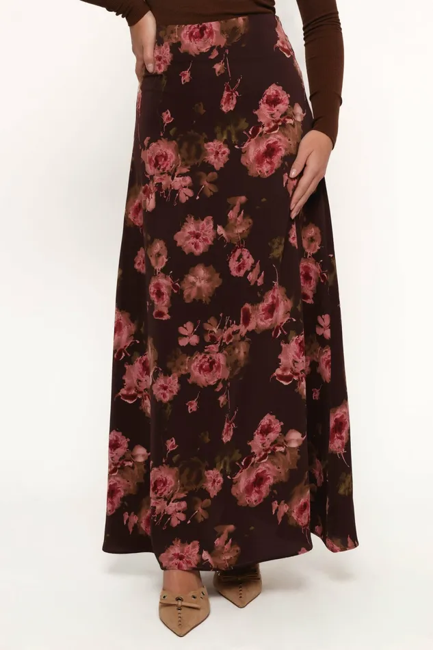 Skirts Vivie Midi Skirt Chocolate Floral Petal and Pup Women