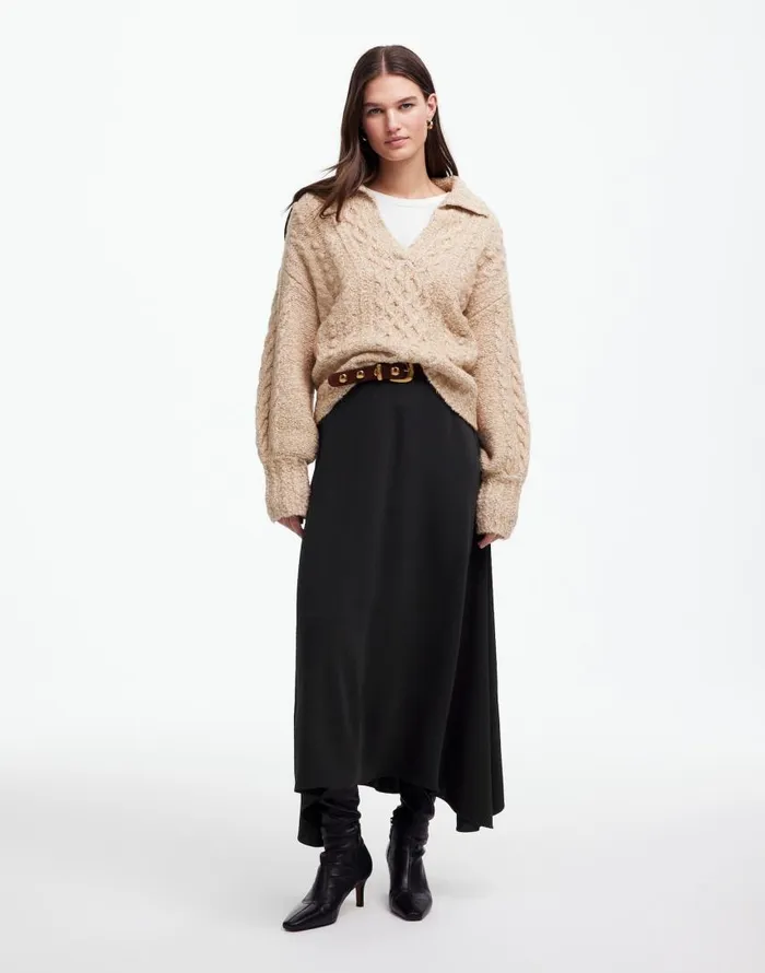 Skirts Women Madewell Asymmetric Midi Skirt True Black