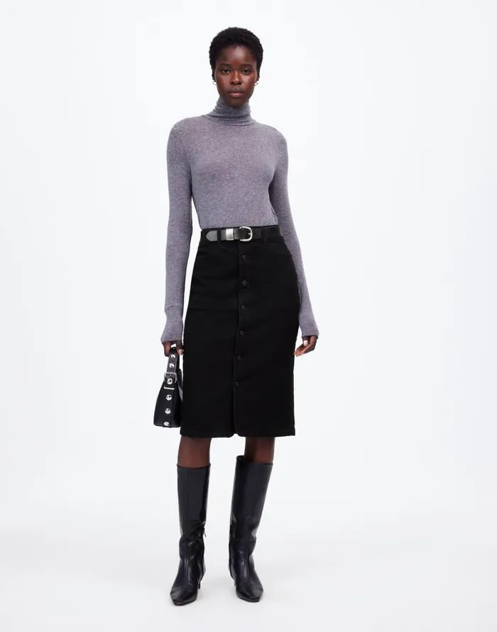 Skirts Women Madewell Denim ButtonFront Midi Skirt In Clean Black Wash Clean Black Wash