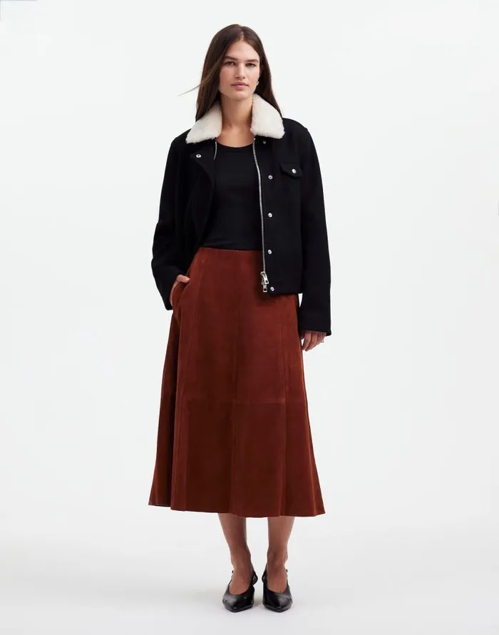 Skirts Women Madewell Suede Seamed Midi Skirt Soft Mahogany