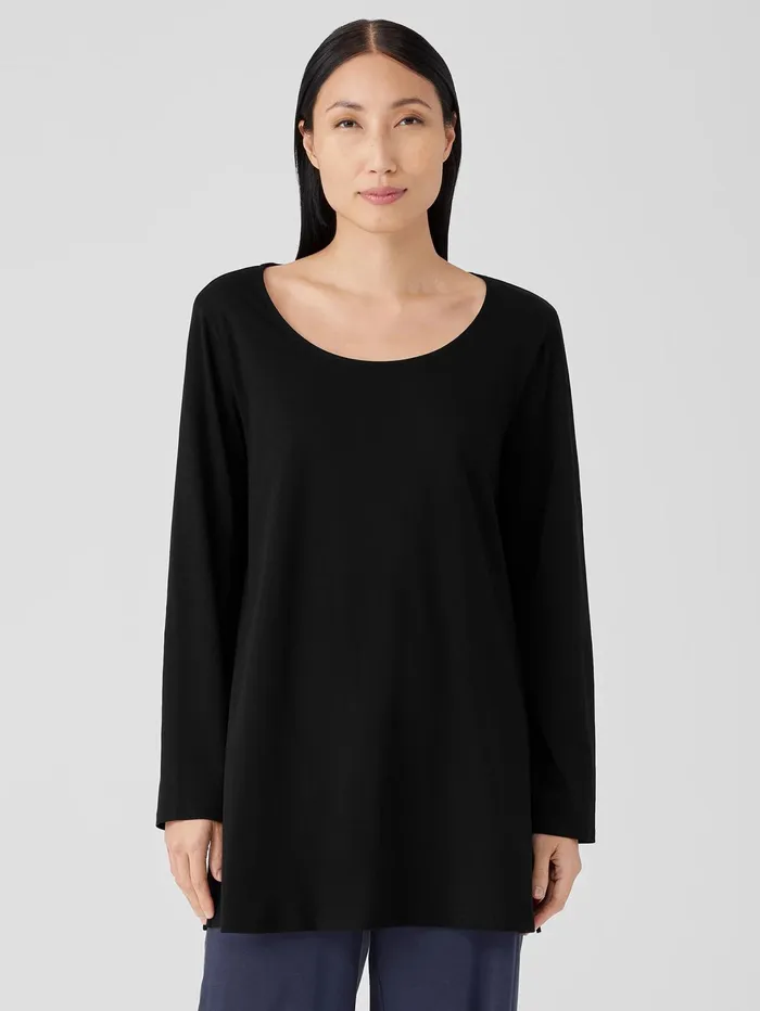 Sleepwear Women Eileen Fisher Organic Cotton Interlock Long Sleep Top Black