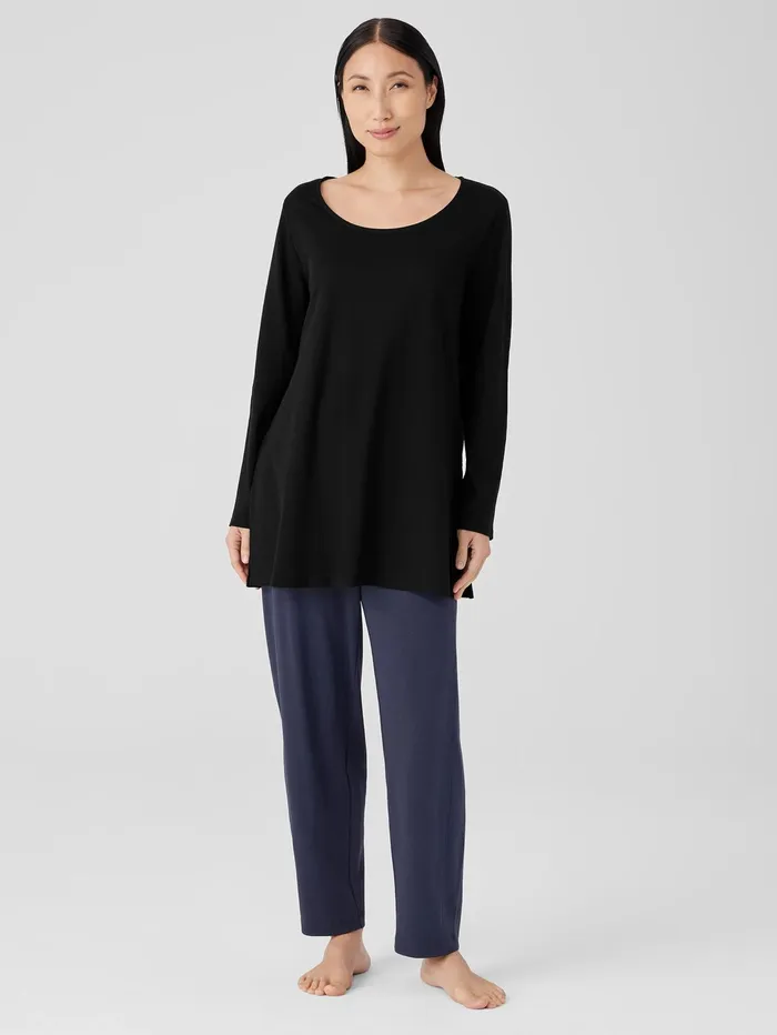 Sleepwear Women Eileen Fisher Organic Cotton Interlock Long Sleep Top Black