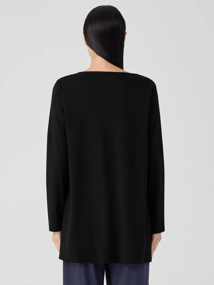 Sleepwear Women Eileen Fisher Organic Cotton Interlock Long Sleep Top Black