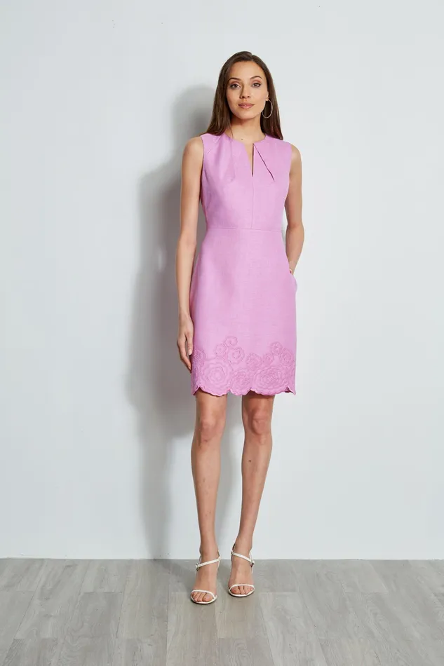 Sleeveless Dresses Women Elie Tahari Embroidered Hem Dart Dress ORCHID