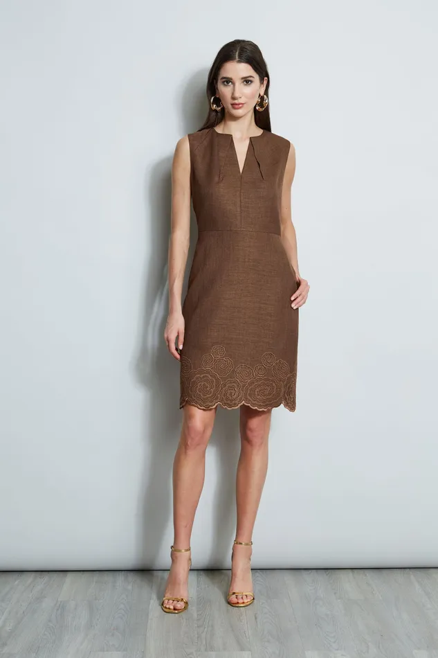Sleeveless Dresses Women Elie Tahari Embroidered Hem Dart Dress SUMATRA