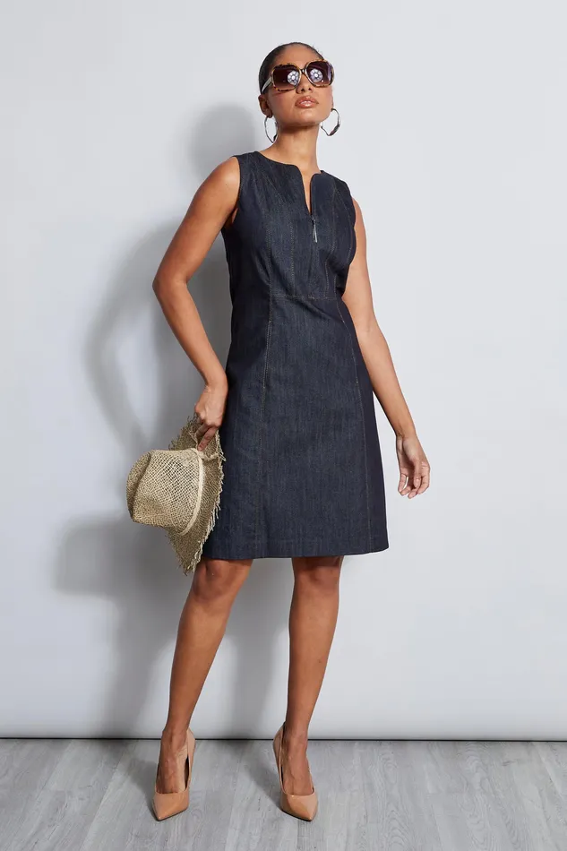 Sleeveless Dresses Women Elie Tahari Zip Detail Denim Dress INDIGO