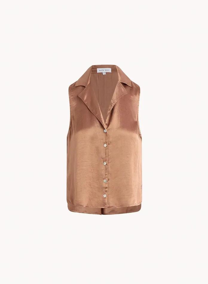 Sleeveless Women Bella Dahl Sleeveless Notch Collar Button Down 8211 Curacao Coconut