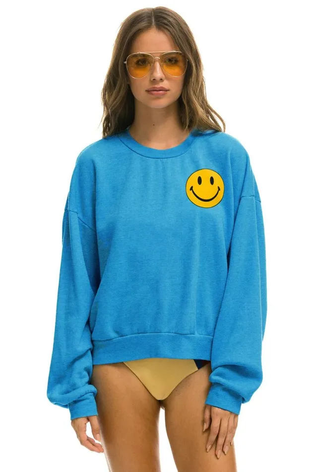 Smiley 2 Relaxed Sweatshirt 8211 Ocean WomenMen Aviator Nation Sweatshirts