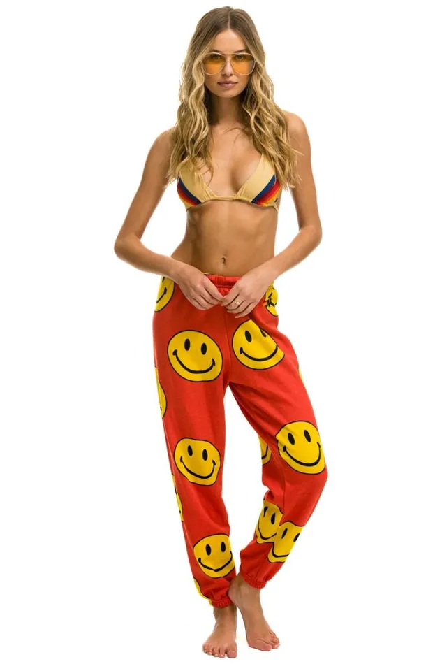 Smiley Repeat Sweatpants 8211 Red Women Aviator Nation Sweatpants