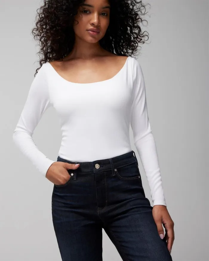 Soma Body Ribbed LongSleeve ScoopNeck Bra Top Black Women Tops and Bodysuits