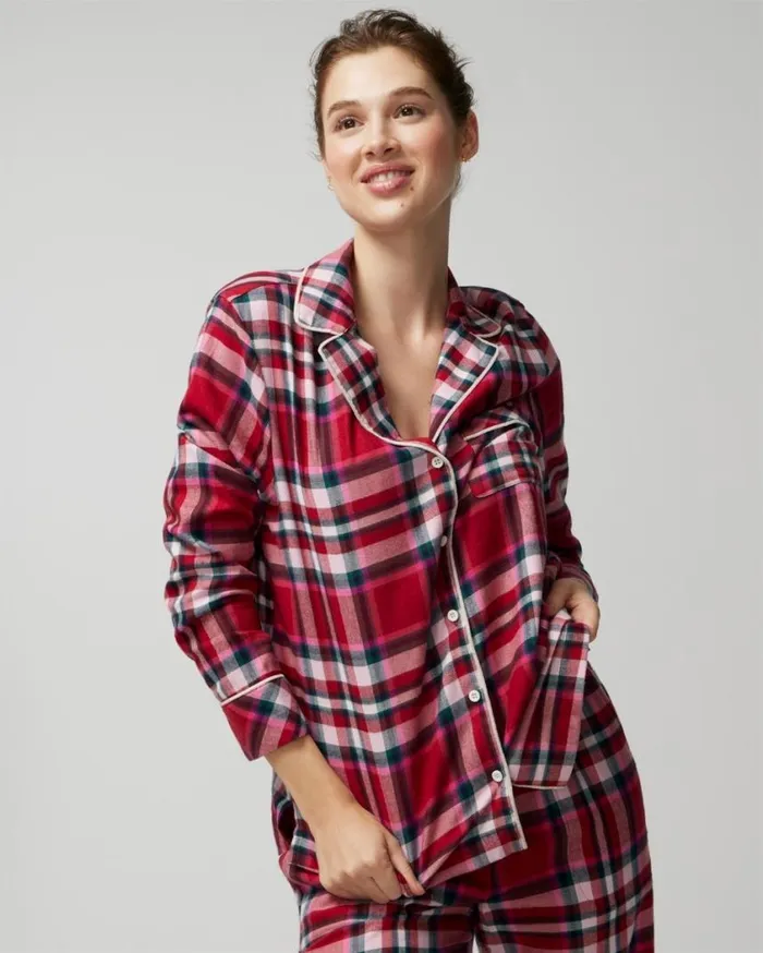 Soma Flannel LongSleeve Notch Collar Pajama Top Restful Plaid Red Women Pajama Tops Soma Flannel LongSleeve Notch Collar Pajama Top Restful Plaid Red Women Pajama Tops