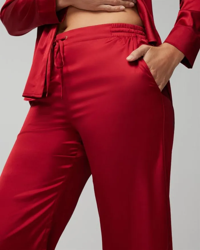 Soma Satin WideLeg Pajama Pants Paint The Town Red Women Pajama Bottoms