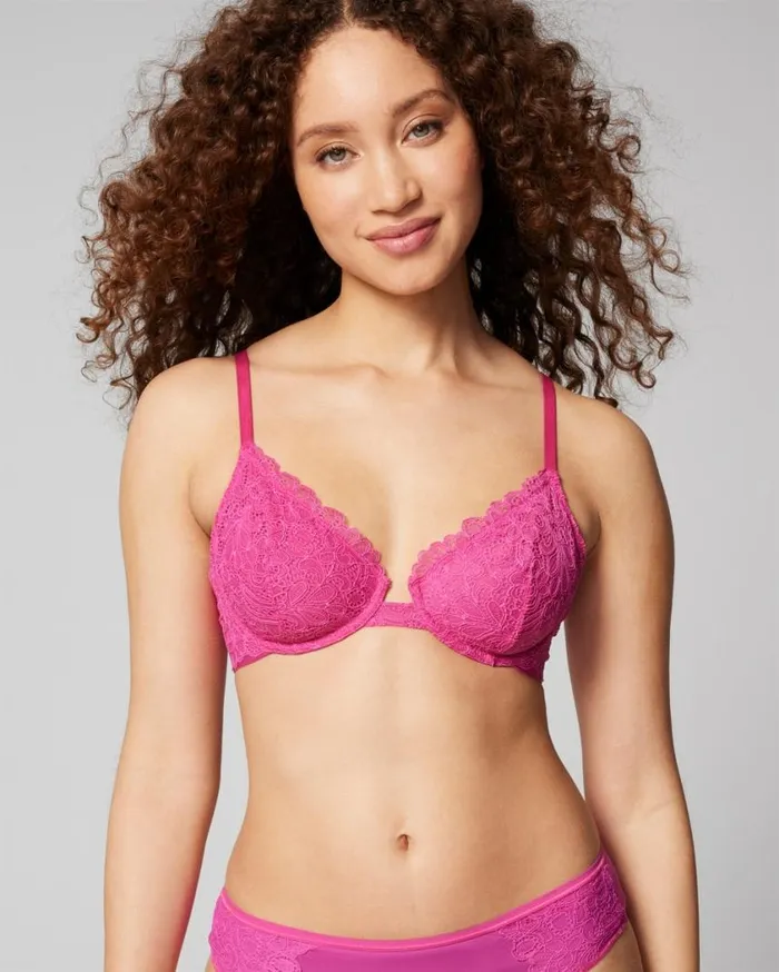 Soma Unlined Lace Plunge Bra Blush Pink Women Bras