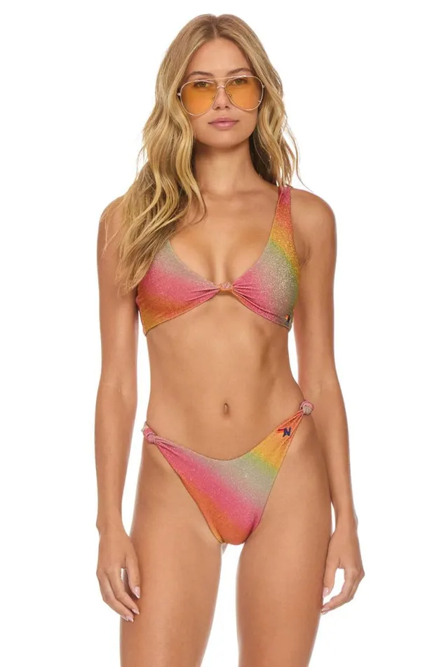 Sparkle Riviera Knot Front Top Bikini Top 8211 Rainbow Women Aviator Nation Swim Tops