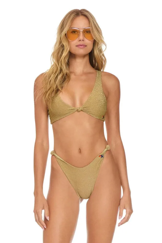Sparkle Riviera Knot Front Top Bikini Top 8211 Sand Women Aviator Nation Swim Tops