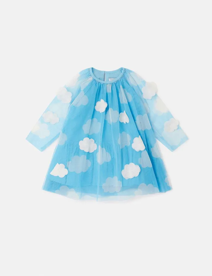 Stella McCartney Baby Girls Kids Cloud Pattern LongSleeve Dress Blue And White Stella McCartney Baby Girls Kids Cloud Pattern LongSleeve Dress Blue And White