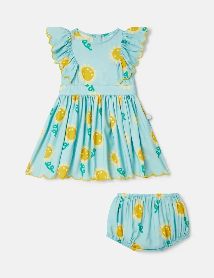 Stella McCartney Baby Girls Kids Sunflower Print Sleeveless Dress And Bloomers Set Aqua Blue Stella McCartney Baby Girls Kids Sunflower Print Sleeveless Dress And Bloomers Set Aqua Blue