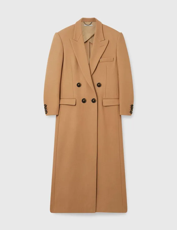Stella McCartney Coats And Jackets Women Double Breasted Longline Coat Camel