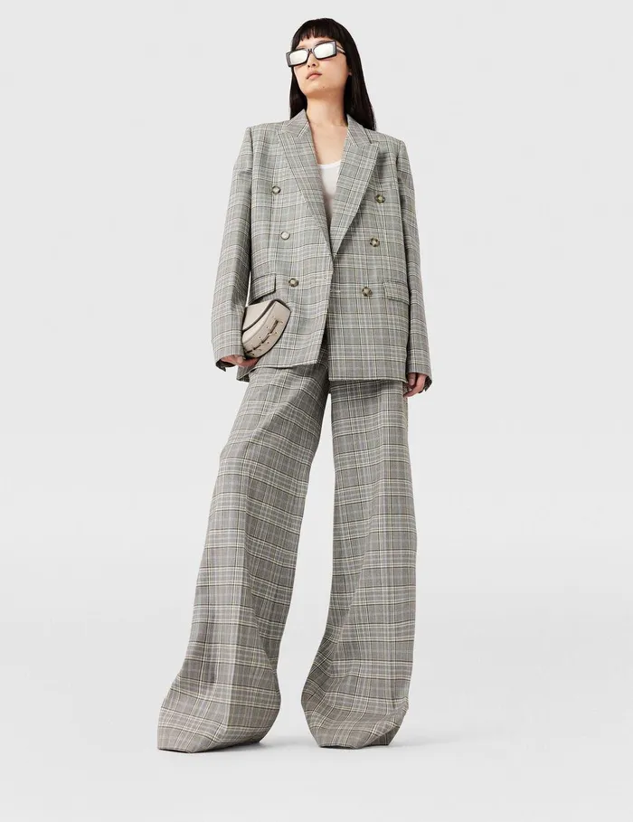 Stella McCartney Coats And Jackets Women Double Breasted Wool Blazer Grey And Blue Check Stella McCartney Coats And Jackets Women Double Breasted Wool Blazer Grey And Blue Check