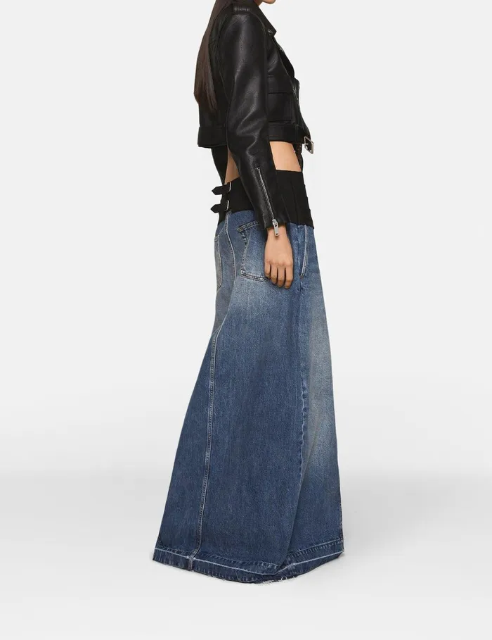 Stella McCartney Denim Women TuxedoInspired Denim MidiSkirt Vintage Wash Denim Stella McCartney Denim Women TuxedoInspired Denim MidiSkirt Vintage Wash Denim