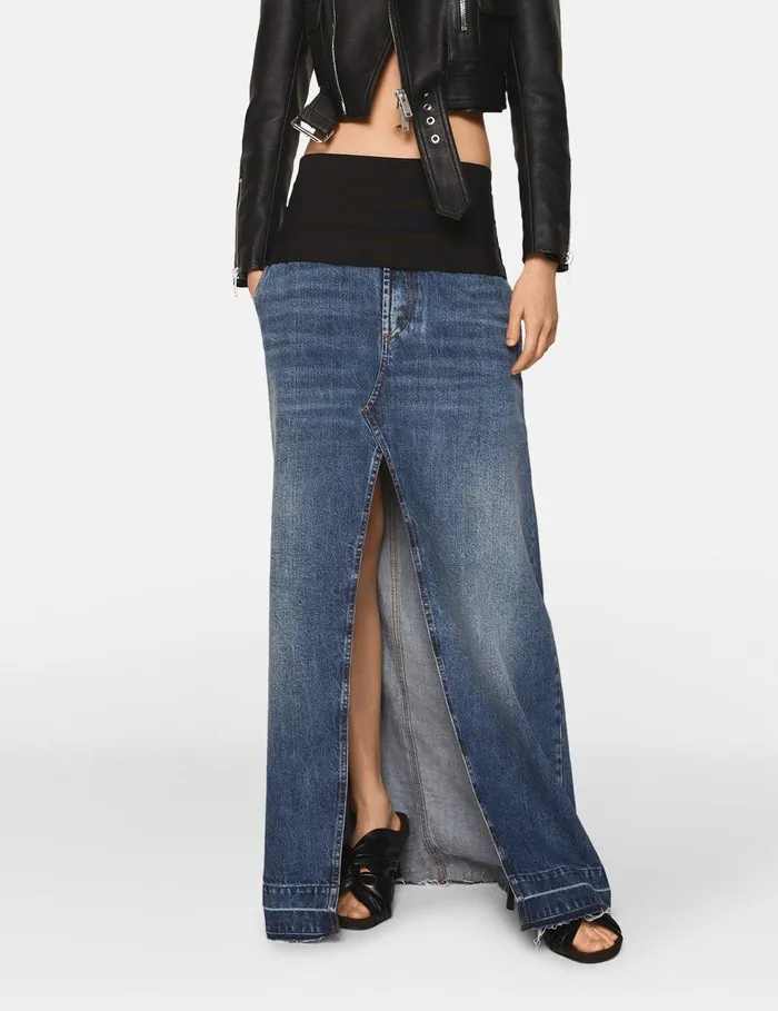 Stella McCartney Denim Women TuxedoInspired Denim MidiSkirt Vintage Wash Denim Stella McCartney Denim Women TuxedoInspired Denim MidiSkirt Vintage Wash Denim