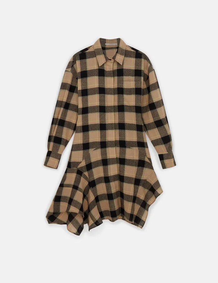 Stella McCartney Dresses Women Flared Check Midi Dress Beige And Black