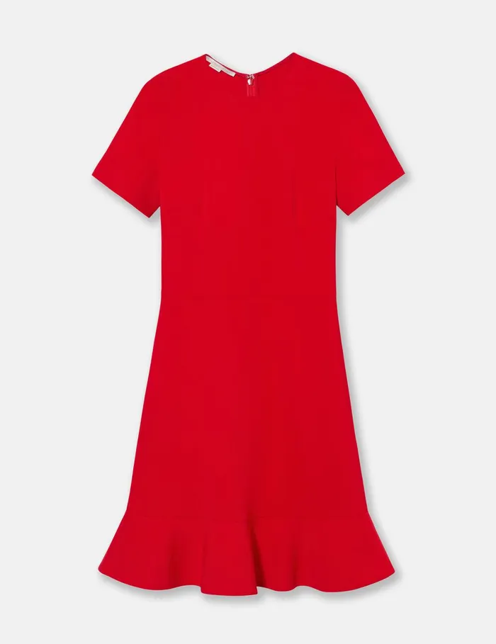 Stella McCartney Dresses Women Frilled Short Sleeve Midi Dress Lipstick Red