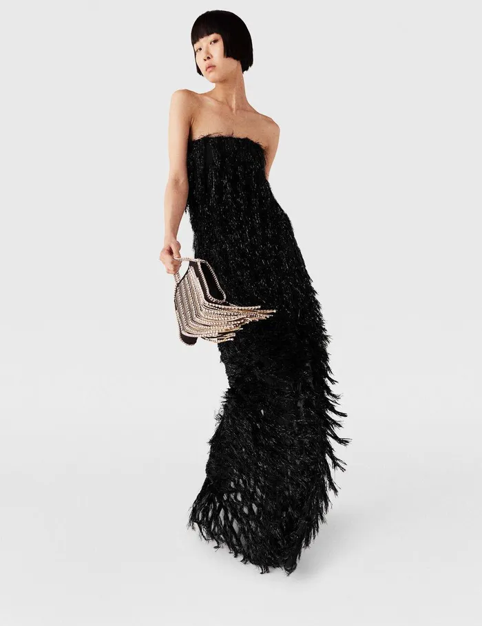 Stella McCartney Dresses Women Sleeveless Glitter Tassel Maxi Dress Black Glitter Stella McCartney Dresses Women Sleeveless Glitter Tassel Maxi Dress Black Glitter